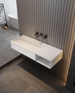 Подвесная тумба с раковиной ABBER Stein-1.0 R правая 100см белый матовый